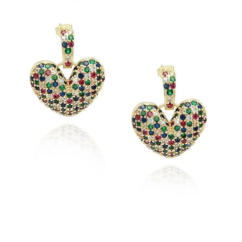 Anting Hati Cz Menjuntai Warna-warni