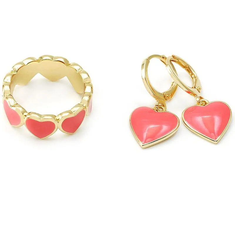 Set Perhiasan Hati Enamel Karang