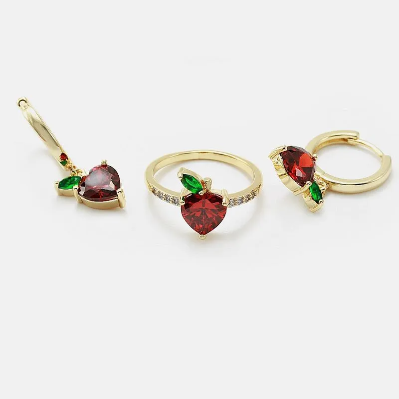 Set Perhiasan Hati Cz Merah