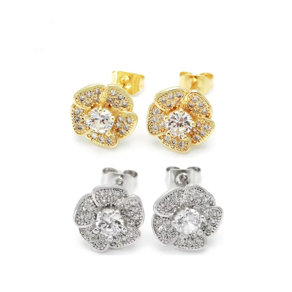 Anting Bunga Berlapis Emas & Rhodium Antik